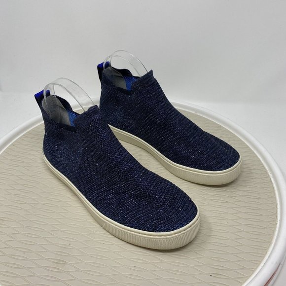 Rothy's Shoes - Rothys Chelsea Sneakers High Tops Shoes 8.5 Blue Metallic Knit Bootie Stretch